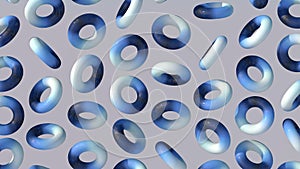 White and blue glossy ring rotating. Abstract illustration, 3d render.