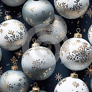 White, blue and gold Christmas baubles pattern