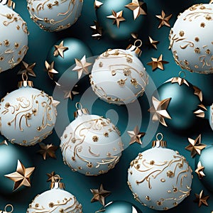 White, blue and gold Christmas baubles pattern