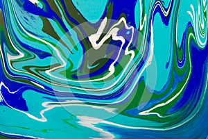 White, blue and green color marble mixed ink abstraction.