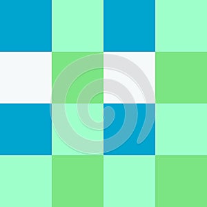 White Blue Green Lime Large Seamless French Checkered Pattern. Big Colorful Fabric Check Pattern Background. Classic Checker