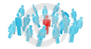 White and blue group of people icon 3D rendering