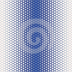 White blue halftone triangles pattern. Abstract geometric gradient background. Vector illustration