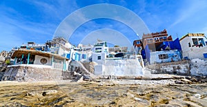 White and blue houses on the beach at imsouane in morocco-2