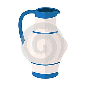 White blue jug vector icon illustration. Water jug or coffee-pot symbol in hebrew colors. Ceramic pottery container. Jar or vase