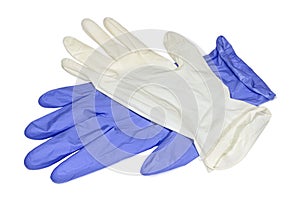 White and blue latex gloves closeup