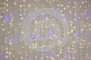 White Blue Led Neon Garland Hanging On The White Wall