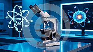 Microscope and atomic model display laboratory science
