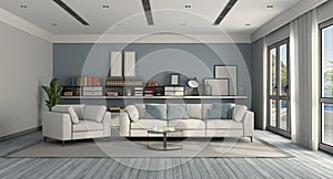 White and blue modern living room