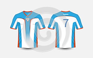 White, blue and orange pattern sport football kits, jersey, t-shirt design template