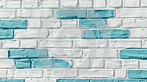 White and blue painted brick wall texture background.