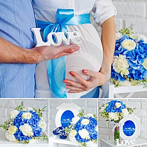 White and blue pregnancy collage