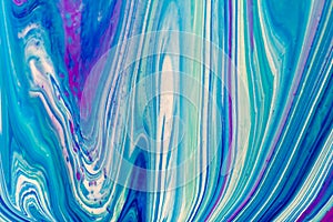 White, blue and purple color marble mixed ink abstraction.