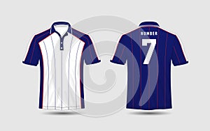 White, Blue and red lines layout football sport t-shirt, kits, jersey, shirt design template.