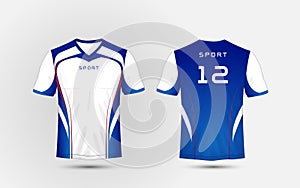 White, Blue and red lines pattern sport football kits, jersey, t-shirt design template photo