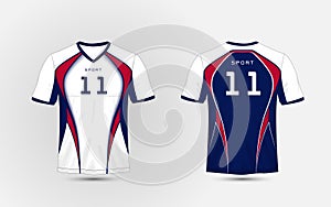 White, Blue and red pattern sport football kits, jersey, t-shirt design template photo