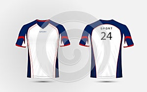 White, Blue and red pattern sport football kits, jersey, t-shirt design template.