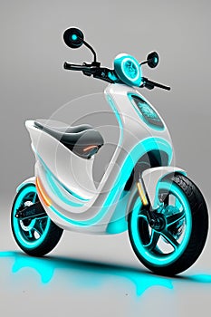 A white and blue scooter with a blue light on it