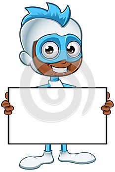 White And Blue Superhero - Holding A Blank Board