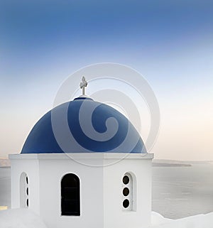 White and blue traditional church in Santorini