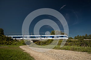 White and blue train photo