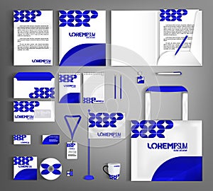 White and blue trendy corporate identity template design.