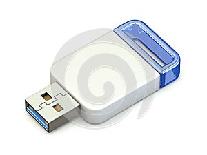 White blue USB memory stick 3D
