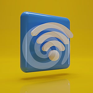 White on blue Wifi icon isolated on yellow background.