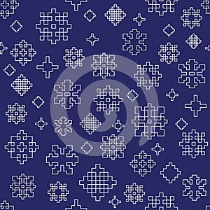 White blue winter snowflake outline seamless vector pattern