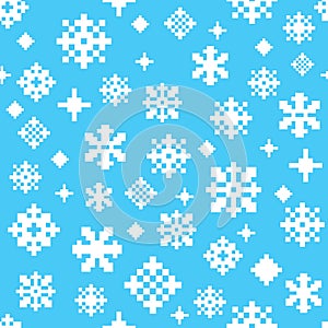 White blue winter snowflake seamless vector pattern