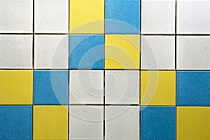 White, blue and yellow tiles