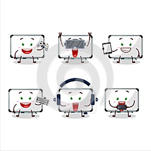 White board cartoon character are playing games with various cute emoticons