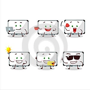 White board cartoon character with various types of business emoticons