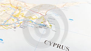 A white board pin stuck in Ayia Napa on a map of Cyprus