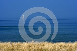 White Boat on Blue Sea
