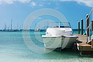 White boat at blue sea