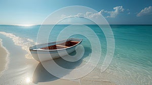 White boat on a serene tropical beach