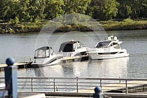 White boats are on the dock