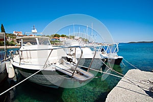 White boats in port