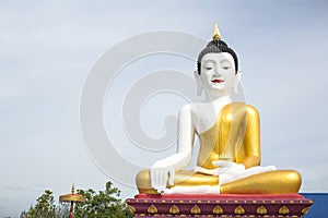White body and golden buddha statue in san khampaeng chiangmai temple public location of thailand