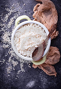 White boiled rice on pot