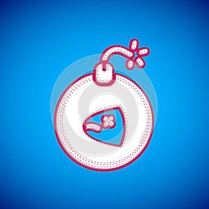 White Bomb ready to explode icon isolated on blue background. Vector