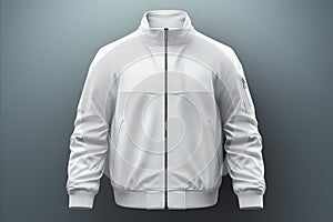white bomber jacket on an abstract background, copy space white mockup template