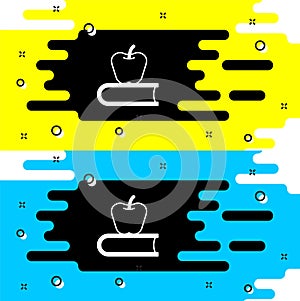 White Book with apple icon isolated on black background. Vector