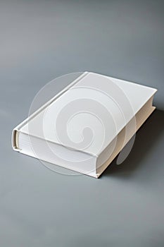 A white book with a grey background