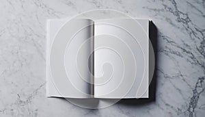 white book lying on white marble table mockup, ai generated, ai