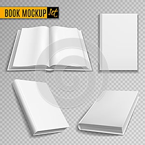 White book mockup. Realistic books cover blank brochure covers paperback empty textbook magazine hardcover catalog