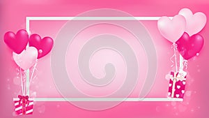 White border valentine`s frame with magic balloon