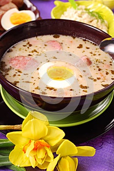 White borscht with horseradish for easter