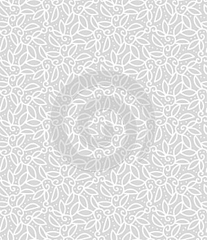 White botanical linear ornament seamless vector pattern on a grey background